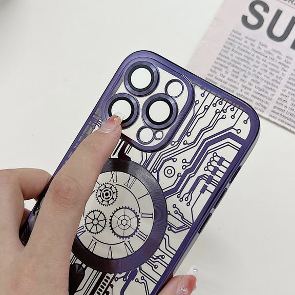 For iPhone 14 Plus Electroplated Circuit Board Pattern MagSafe Phone Case(Sierra Blue)