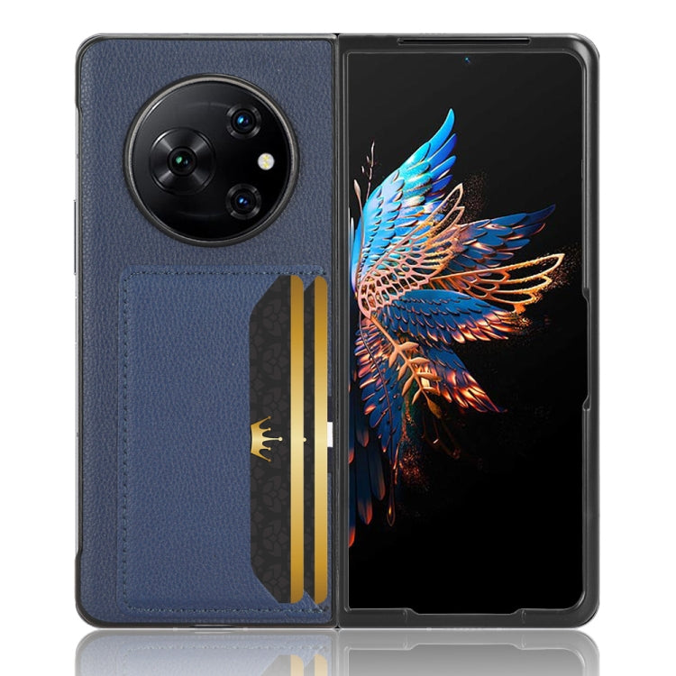 For Tecno Phantom V Fold Litchi Texture Card Slots Back Cover Phone Case(Blue)