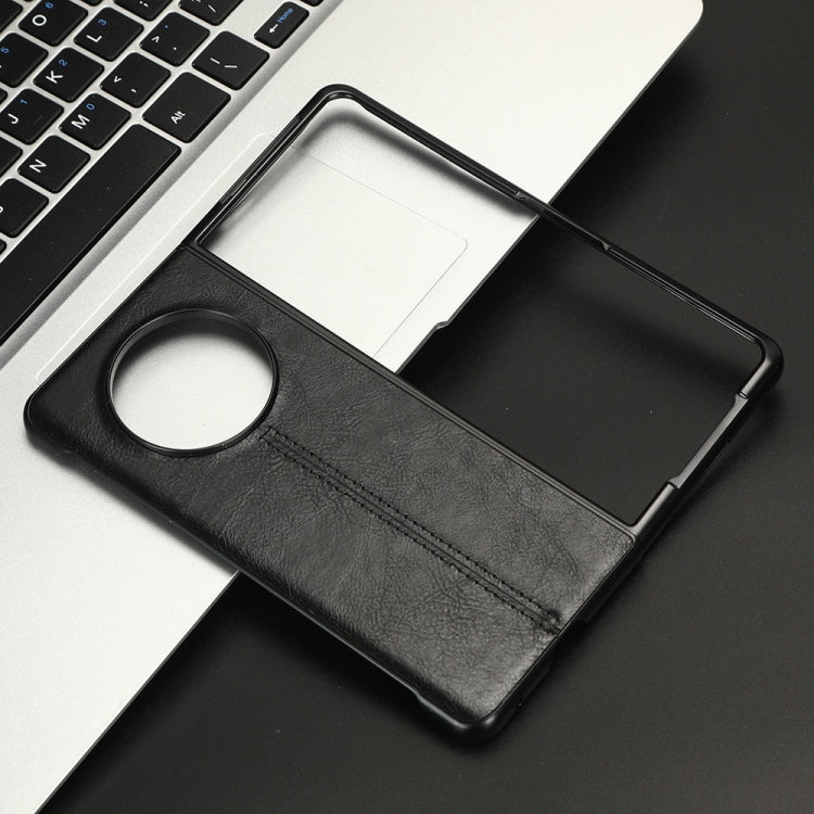 For Tecno Phantom V Fold Cow Pattern Sewing Back Cover Phone Case(Black)