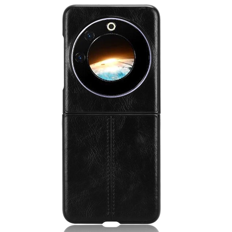 For Tecno Phantom V Flip Cow Pattern Sewing Back Cover Phone Case(Black)