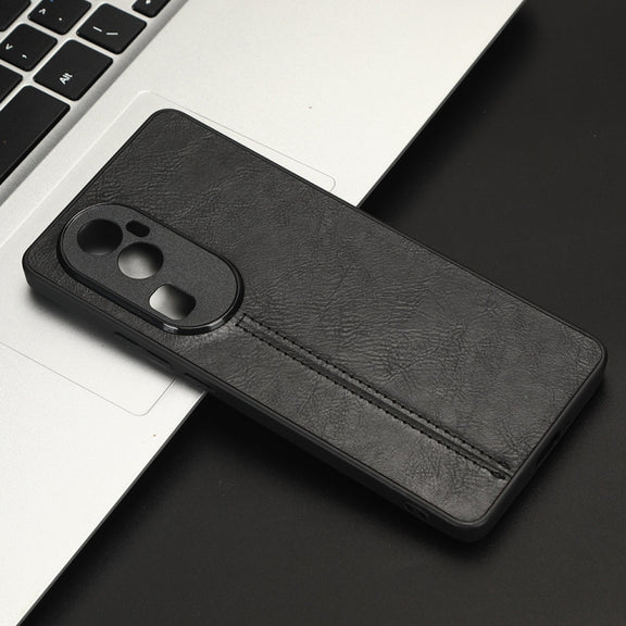 For OPPO Reno 10 Pro 5G Cow Pattern Sewing Back Cover Phone Case(Black)