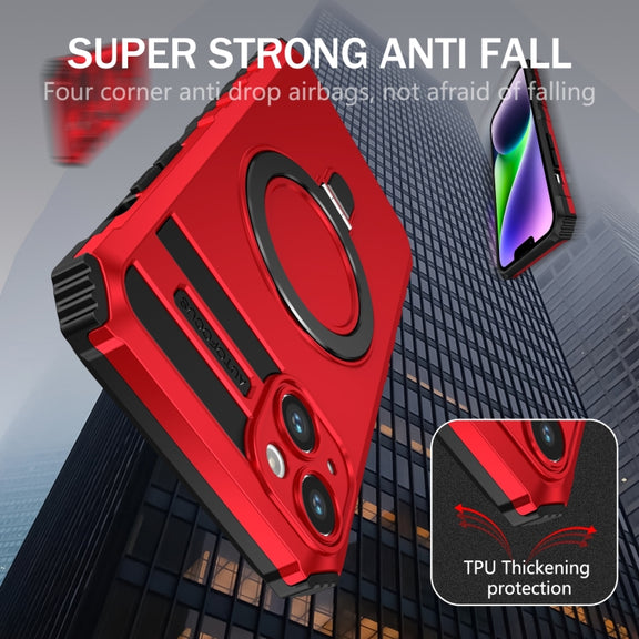 For iPhone 15 MagSafe Magnetic Holder Phone Case(Red)