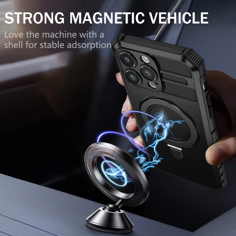 For iPhone 15 Pro Max MagSafe Magnetic Holder Phone Case(Black)