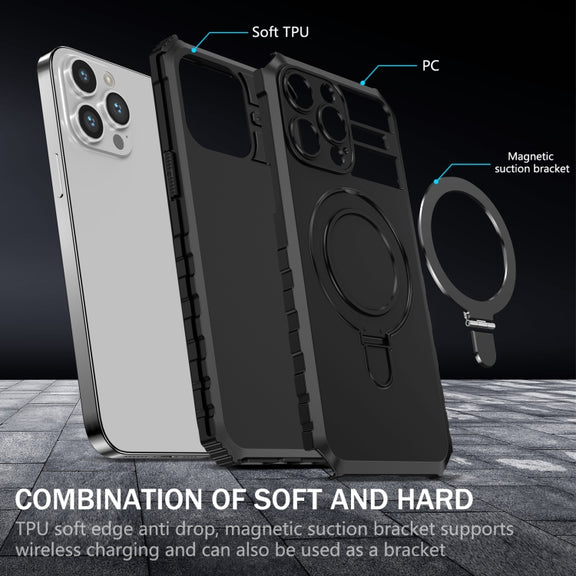 For iPhone 15 Pro Max MagSafe Magnetic Holder Phone Case(Black)