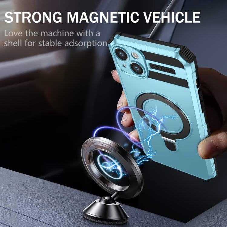 For iPhone 14 MagSafe Magnetic Holder Phone Case(Light Blue)