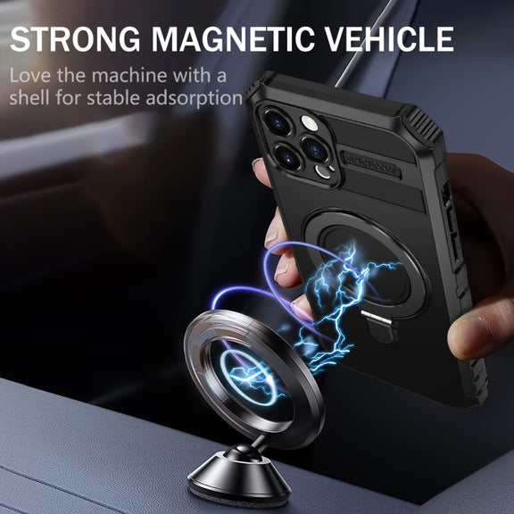 For iPhone 12 Pro Max MagSafe Magnetic Holder Phone Case(Black)