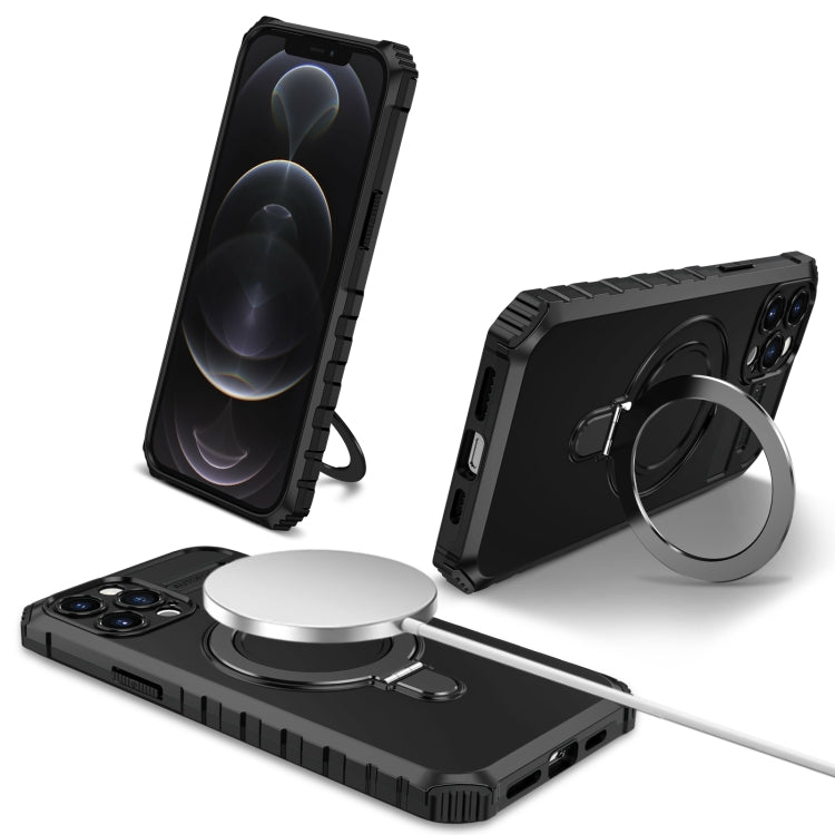 For iPhone 12 Pro MagSafe Magnetic Holder Phone Case(Black)