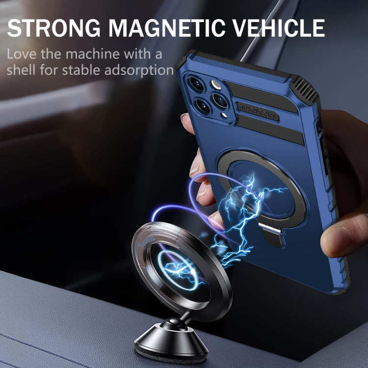For iPhone 11 Pro Max MagSafe Magnetic Holder Phone Case(Blue)