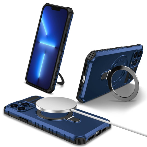 For iPhone 13 Pro Max MagSafe Magnetic Holder Phone Case(Blue)