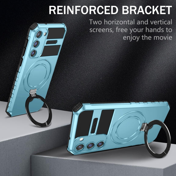 For Samsung Galaxy S23+ 5G MagSafe Magnetic Holder Phone Case(Light Blue)