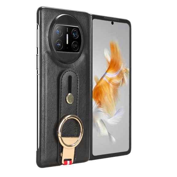 For Huawei Mate X3 Wristband Leather Back Phone Case(Black)