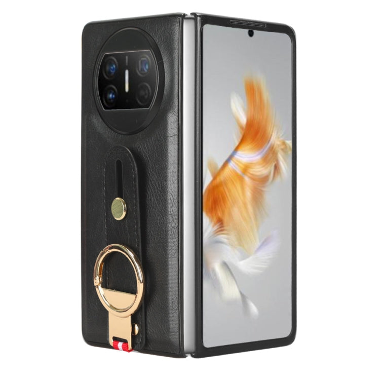 For Huawei Mate X3 Wristband Leather Back Phone Case(Black)