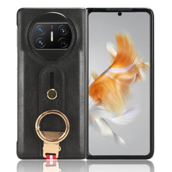 For Huawei Mate X3 Wristband Leather Back Phone Case(Black)