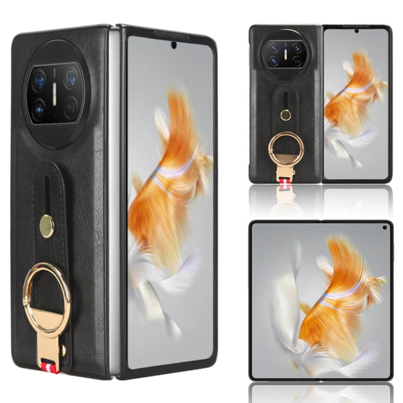 For Huawei Mate X3 Wristband Leather Back Phone Case(Black)