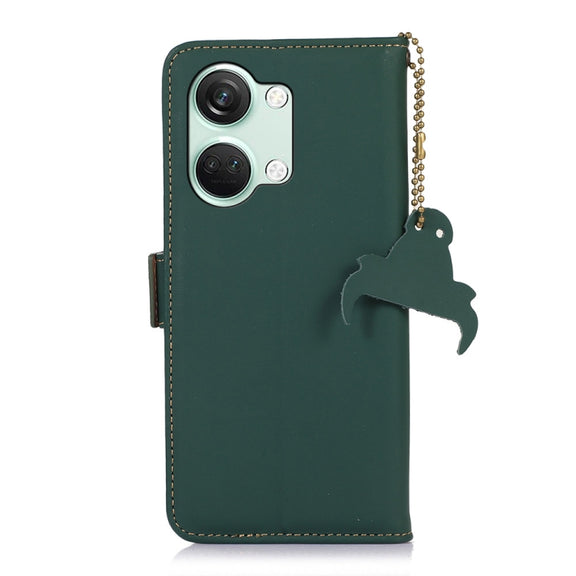 For OnePlus Nord 3 / Ace 2V Genuine Leather Magnetic RFID Leather Phone Case(Green)