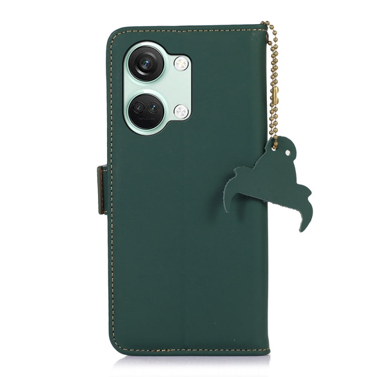 For OnePlus Nord 3 / Ace 2V Genuine Leather Magnetic RFID Leather Phone Case(Green)