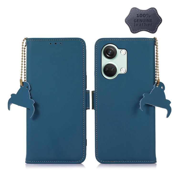For OnePlus Nord 3 / Ace 2V Genuine Leather Magnetic RFID Leather Phone Case(Blue)