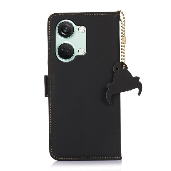For OnePlus Nord 3 / Ace 2V Genuine Leather Magnetic RFID Leather Phone Case(Black)