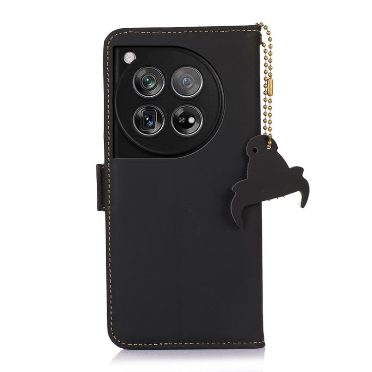 For OnePlus 12 Genuine Leather Magnetic RFID Leather Phone Case(Black)