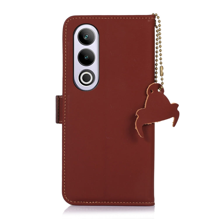 For OnePlus Nord CE4 5G Global Genuine Leather Magnetic RFID Leather Phone Case(Coffee)