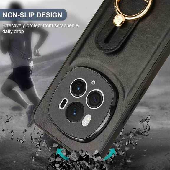 For Honor Magic6 Pro Wristband Leather Back Phone Case(Black)