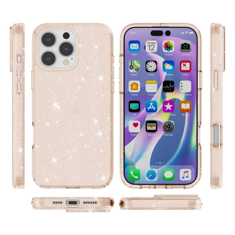 For iPhone 16 Pro Shockproof Terminator Glitter Powder Phone Case(Gold)
