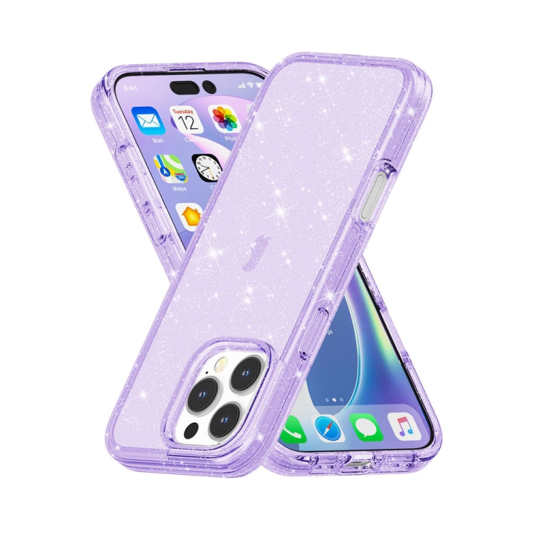 For iPhone 16 Pro Shockproof Terminator Glitter Powder Phone Case(Purple)
