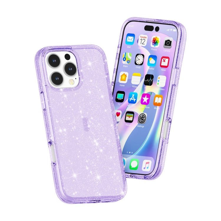 For iPhone 16 Pro Shockproof Terminator Glitter Powder Phone Case(Purple)