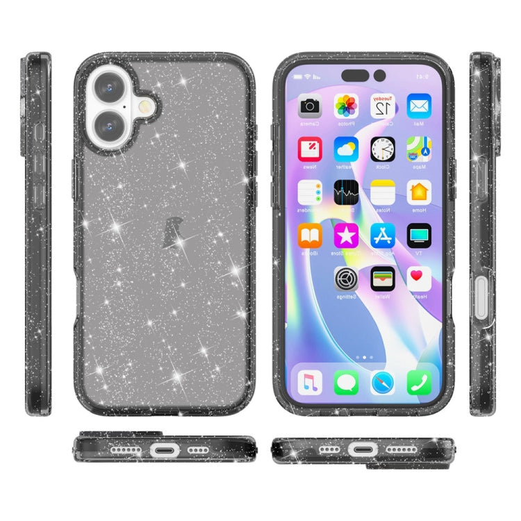 For iPhone 16 Plus Shockproof Terminator Glitter Powder Phone Case(Black)