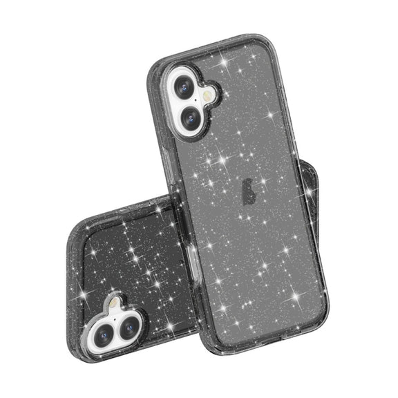 For iPhone 16 Plus Shockproof Terminator Glitter Powder Phone Case(Black)