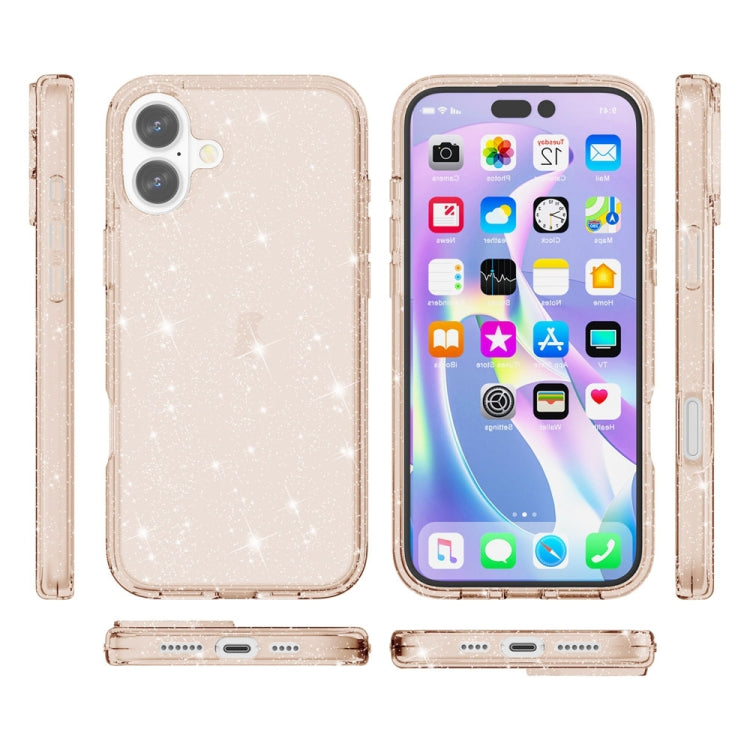 For iPhone 16 Plus Shockproof Terminator Glitter Powder Phone Case(Gold)
