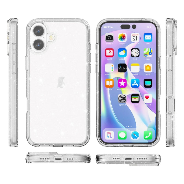 For iPhone 16 Plus Shockproof Terminator Glitter Powder Phone Case(White)
