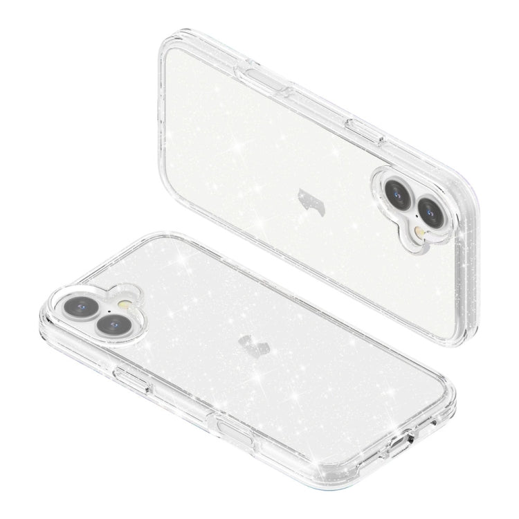 For iPhone 16 Plus Shockproof Terminator Glitter Powder Phone Case(White)