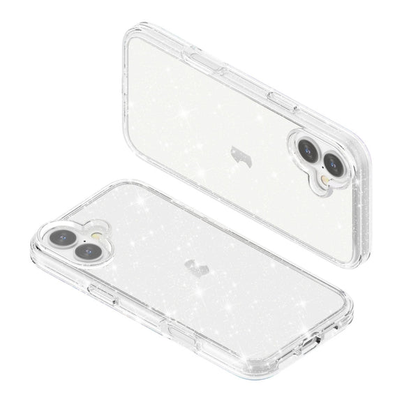 For iPhone 16 Plus Shockproof Terminator Glitter Powder Phone Case(White)