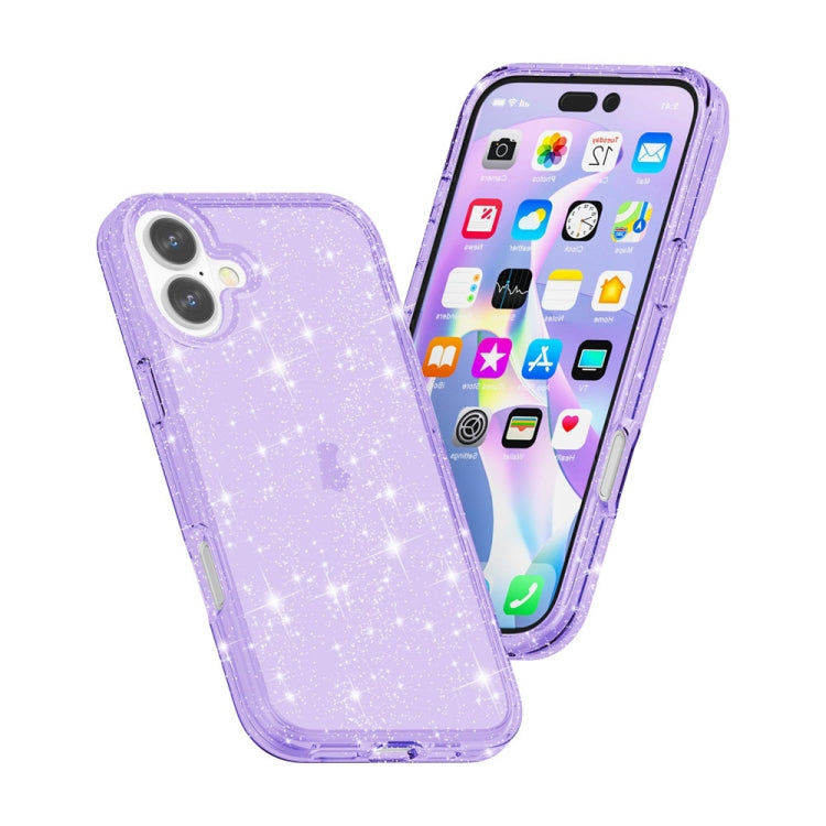 For iPhone 16 Plus Shockproof Terminator Glitter Powder Phone Case(Purple)