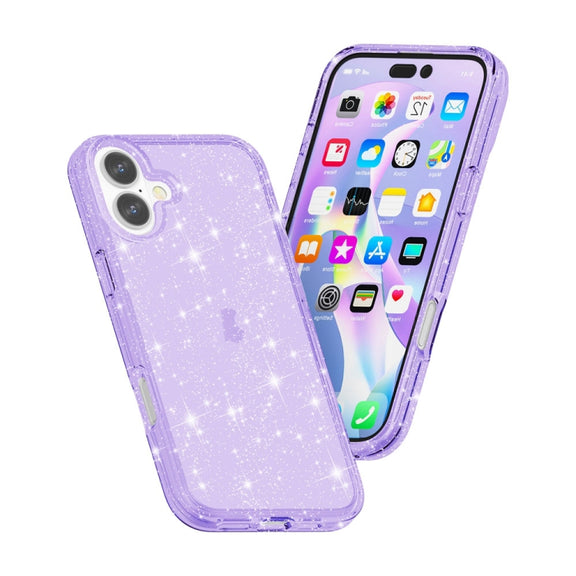 For iPhone 16 Plus Shockproof Terminator Glitter Powder Phone Case(Purple)