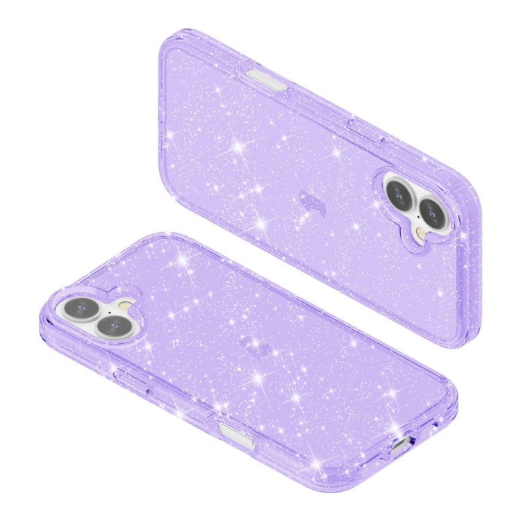 For iPhone 16 Plus Shockproof Terminator Glitter Powder Phone Case(Purple)