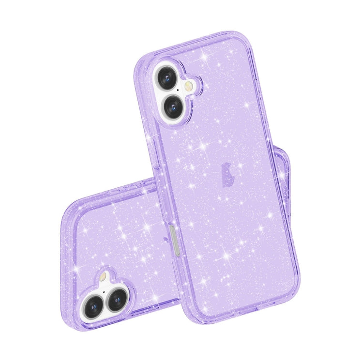 For iPhone 16 Plus Shockproof Terminator Glitter Powder Phone Case(Purple)