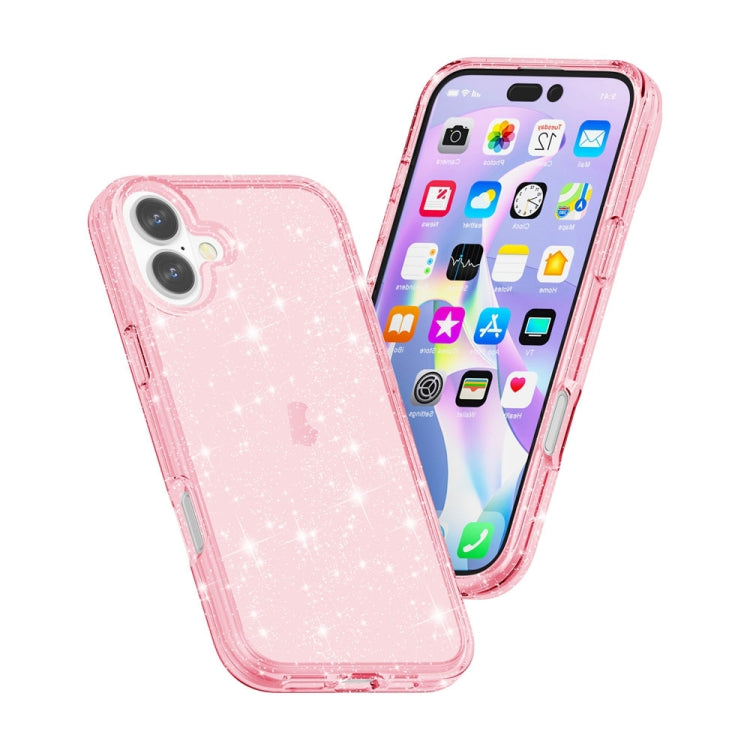 For iPhone 16 Shockproof Terminator Glitter Powder Phone Case(Pink)
