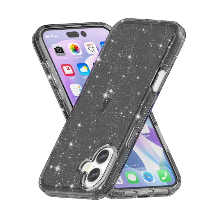 For iPhone 16 Shockproof Terminator Glitter Powder Phone Case(Black)