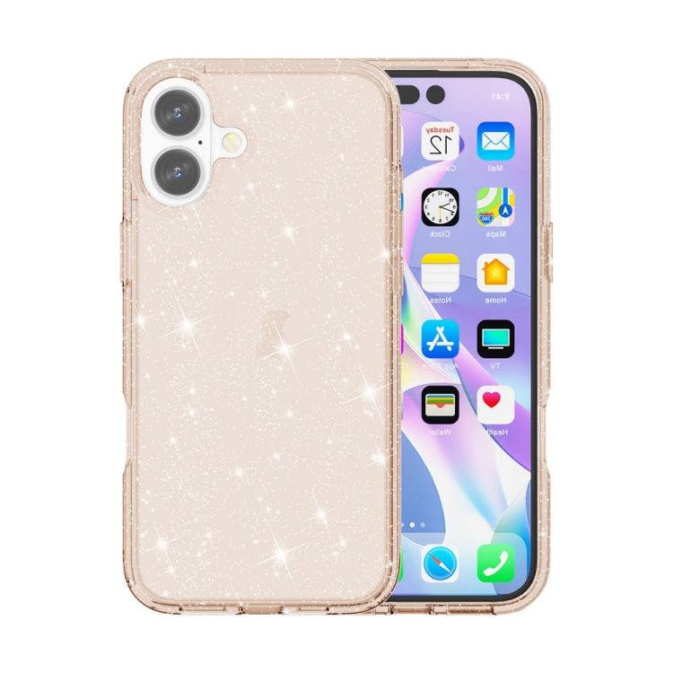 For iPhone 16 Shockproof Terminator Glitter Powder Phone Case(Gold)