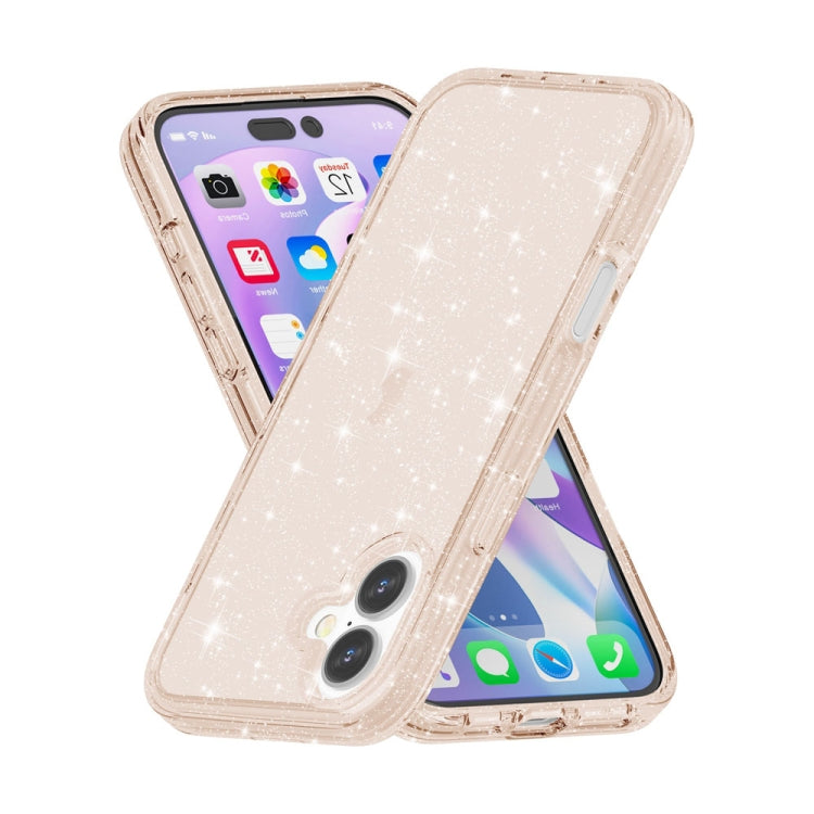For iPhone 16 Shockproof Terminator Glitter Powder Phone Case(Gold)