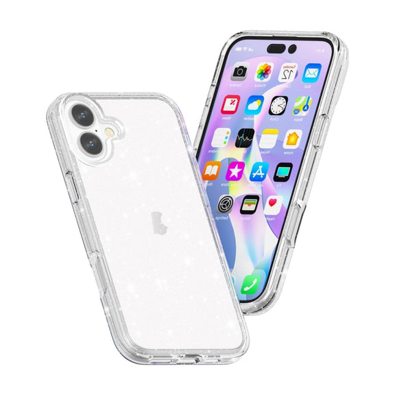 For iPhone 16 Shockproof Terminator Glitter Powder Phone Case(White)