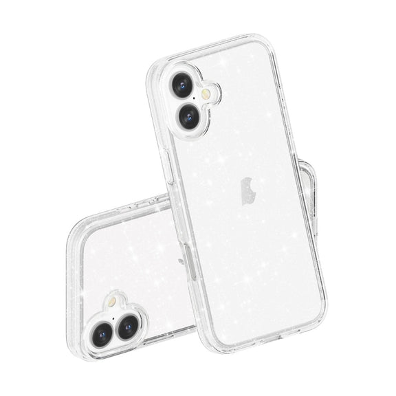 For iPhone 16 Shockproof Terminator Glitter Powder Phone Case(White)