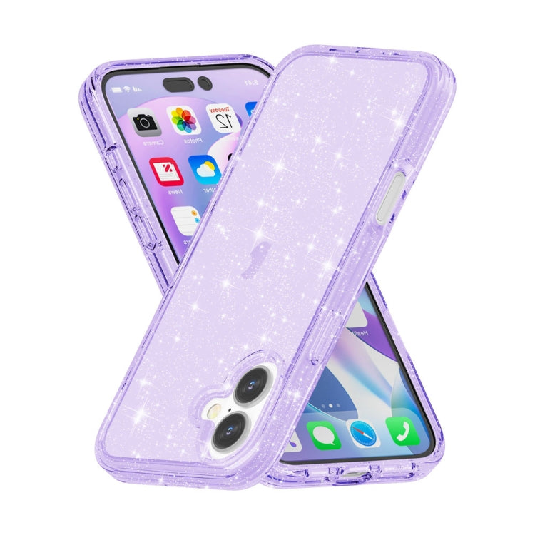For iPhone 16 Shockproof Terminator Glitter Powder Phone Case(Purple)