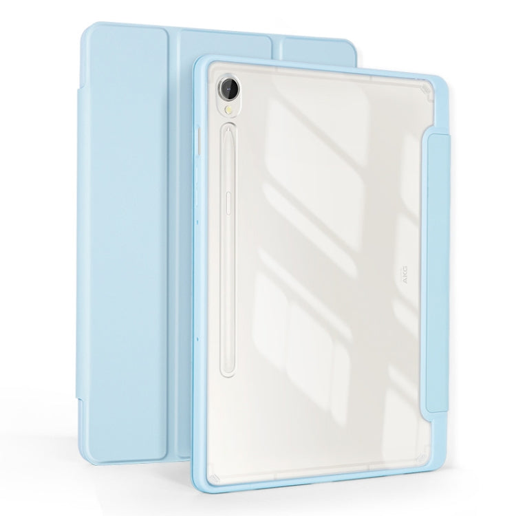 For Samsung Galaxy Tab S9 3-folding Acrylic Smart Leather Tablet Case(Ice Blue)