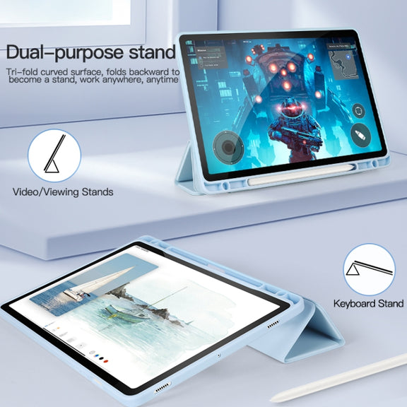 For Samsung Galaxy Tab S9 3-folding Acrylic Smart Leather Tablet Case(Ice Blue)