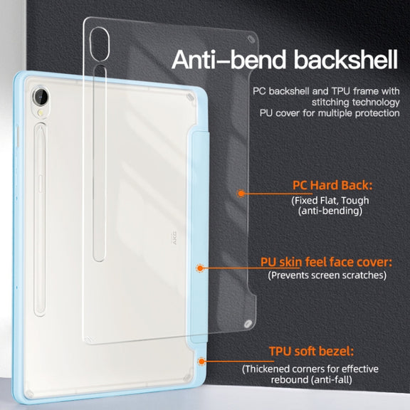 For Samsung Galaxy Tab S9 3-folding Acrylic Smart Leather Tablet Case(Dark Blue)