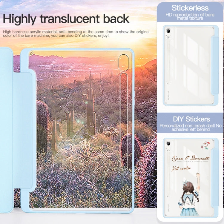 For Samsung Galaxy Tab S9 3-folding Acrylic Smart Leather Tablet Case(Dark Blue)