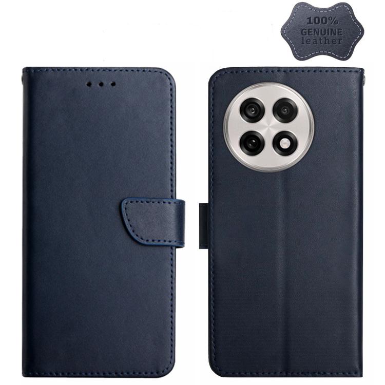 For OnePlus 13 Genuine Leather Fingerprint-proof Flip Phone Case(Blue)